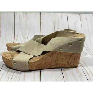Lucky Brand Miller Wedge Cork Heel Sandals Tan 9.5M